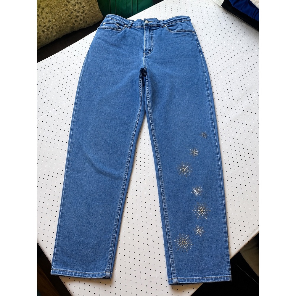 Quacker Factory Rhinestone Embellished Jeans Womens 14 Straight Leg Y2K Bling